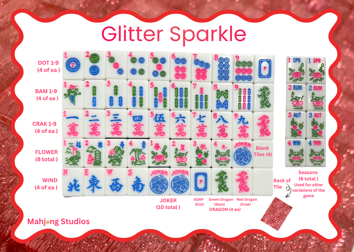 Glitter Sparkle - Mahjong Tiles – American Mahjong Tile Set (166 Tiles) Pink: Glitter Sparkle Tile Set with 166 Tiles Dice Box