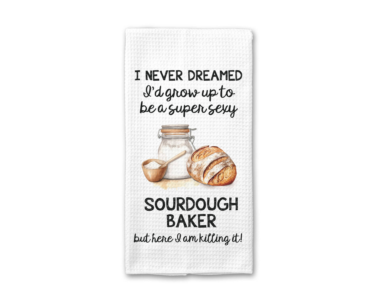 Funny Sourdough Dish Towel Waffle Weave Kitchen Bread Baking: Transparent Cellophane Sleeve with Hanger Flap
