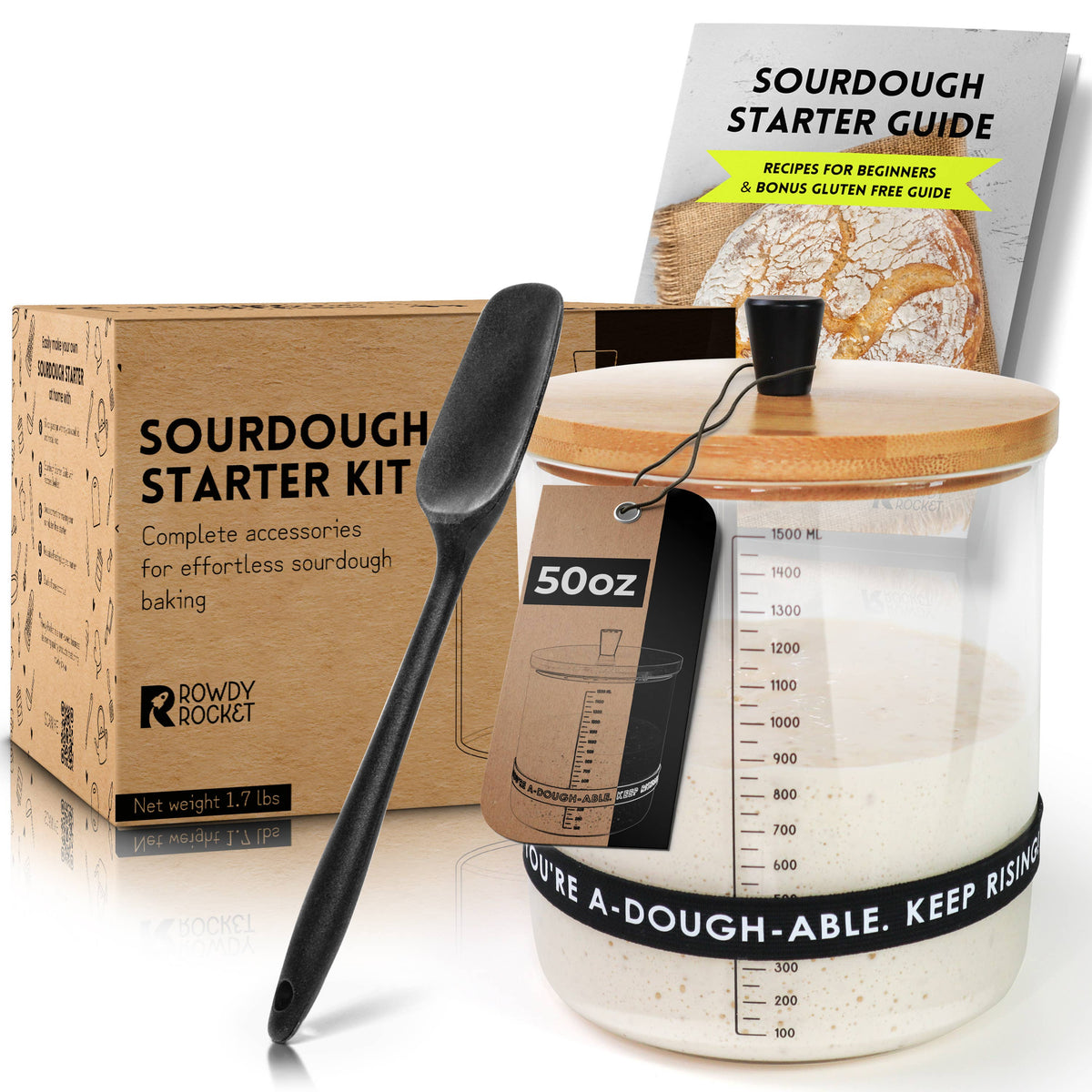 Sourdough Starter Kit with 50oz Glass Jar, Spatula & More