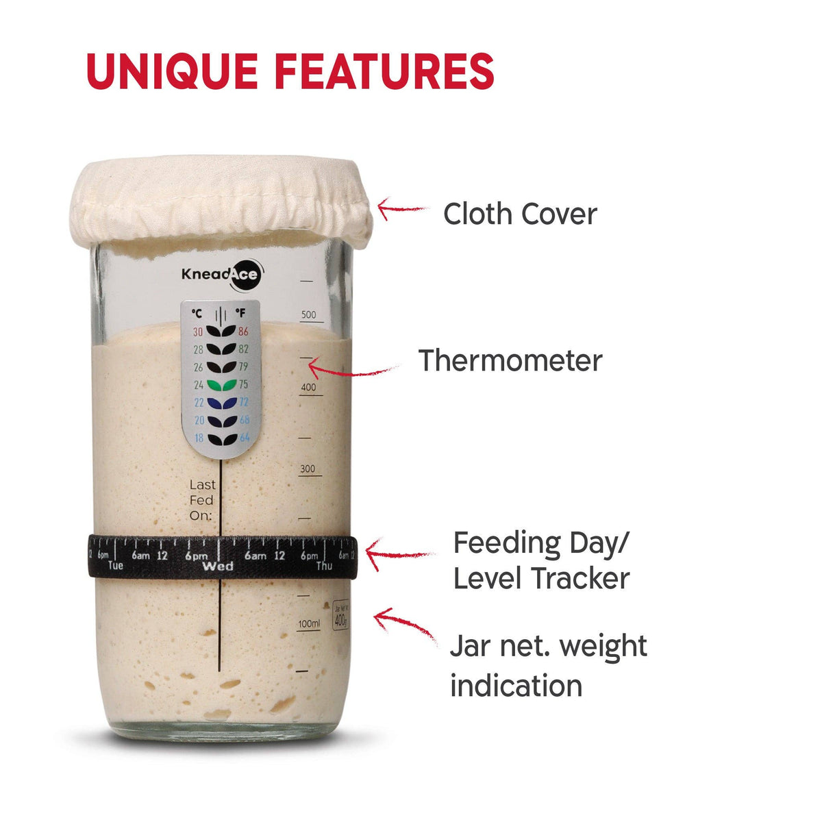 KneadAce Sourdough Kit: 24oz Jar, 2x Bannetons, Bread Lame